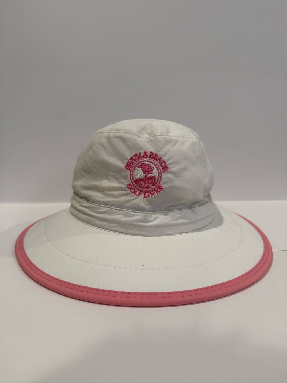 Pebble Beach White Sun Hat with Pink Trim